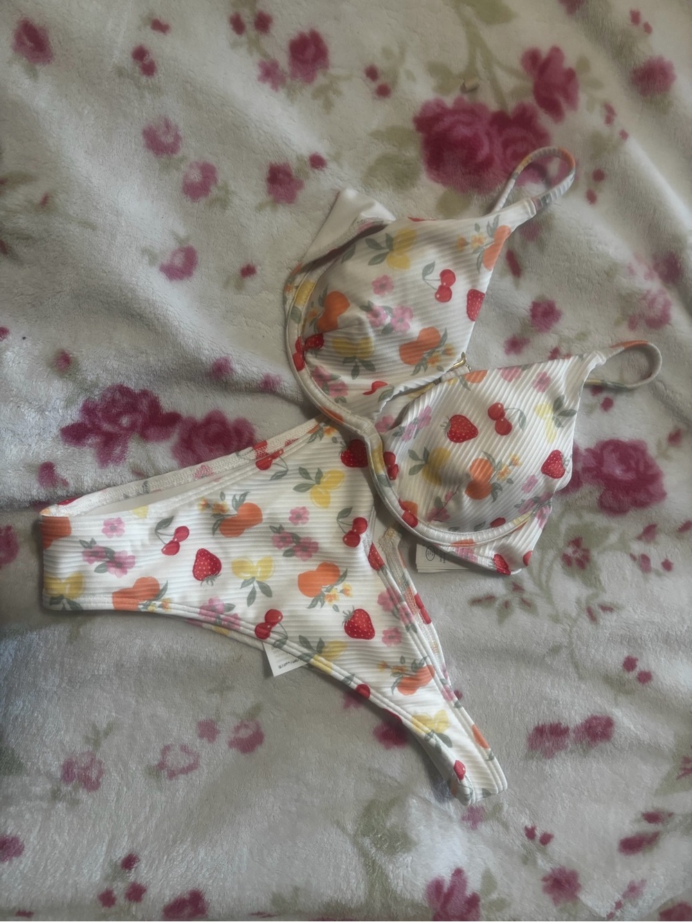 Hollister White Bikini Bottom Fruit Accent size s bottom xs top